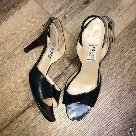 Vintage Celine Black Leather Sandals size 37/7